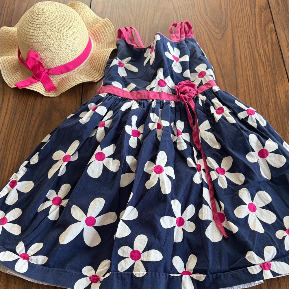 Jayne Copeland Navy Floral Sundress with Pink Accents Size 5